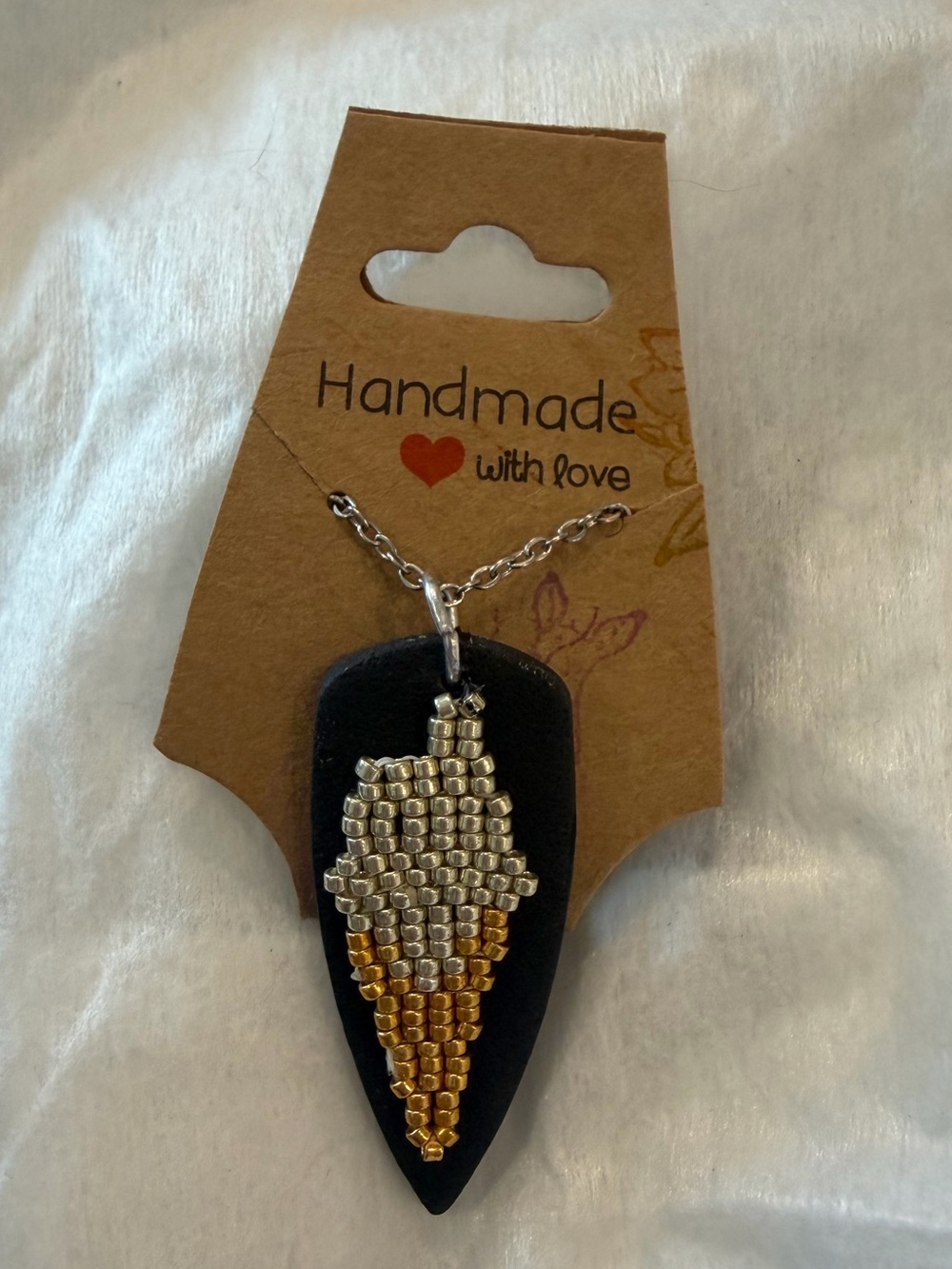 GOLD TIP’D - Necklace w/ Handmade Beaded Pendant